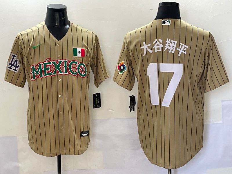 Men Los Angeles Dodgers #17 Ohtani Brown Stripe Mexico Joint Name 2025 Nike MLB Jersey style 32->los angeles dodgers->MLB Jersey